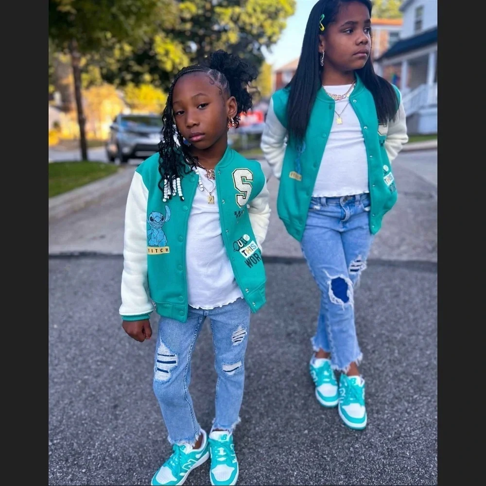 Disney’s LILO & STITCH Kids Teal and White Varsity Jacket NWT